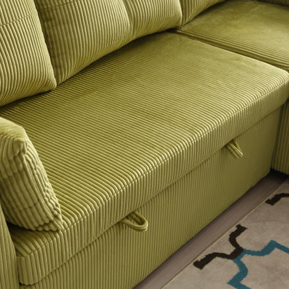 Green 81.1 Fabric L-Shaped Sofa with Reversible Chaise, Storage, and Solid Wood Frame
