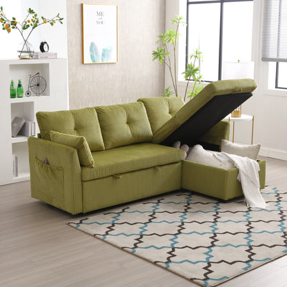 Green 81.1 Fabric L-Shaped Sofa with Reversible Chaise, Storage, and Solid Wood Frame