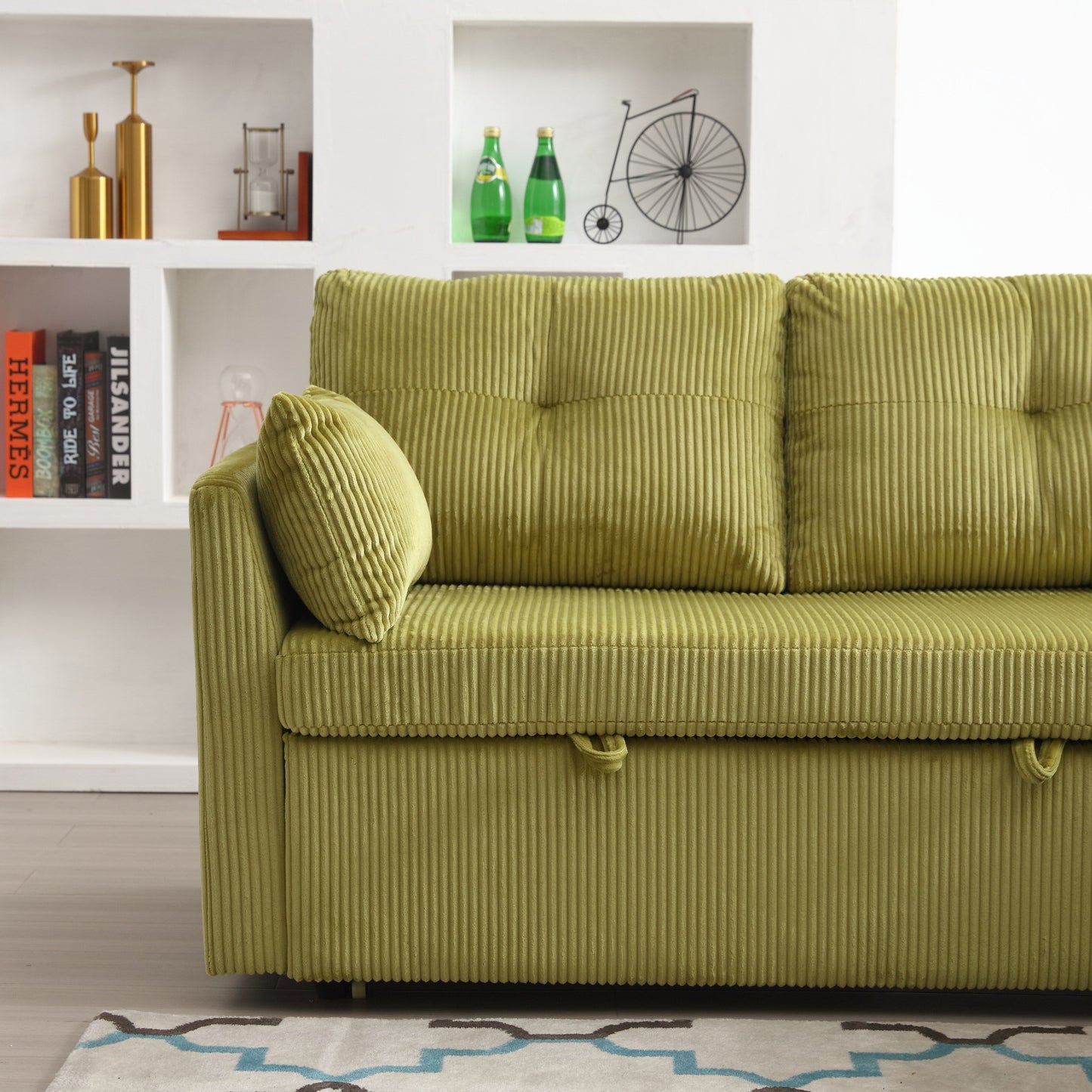 Green 81.1 Fabric L-Shaped Sofa with Reversible Chaise, Storage, and Solid Wood Frame
