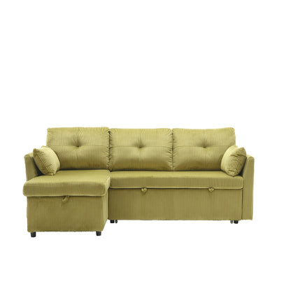 Green 81.1'' Corduroy L-Shaped 3-Seater Sofa with Reversible Chaise, Storage, and Solid Wood Frame