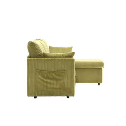 Green 81.1'' Corduroy L-Shaped 3-Seater Sofa with Reversible Chaise, Storage, and Solid Wood Frame