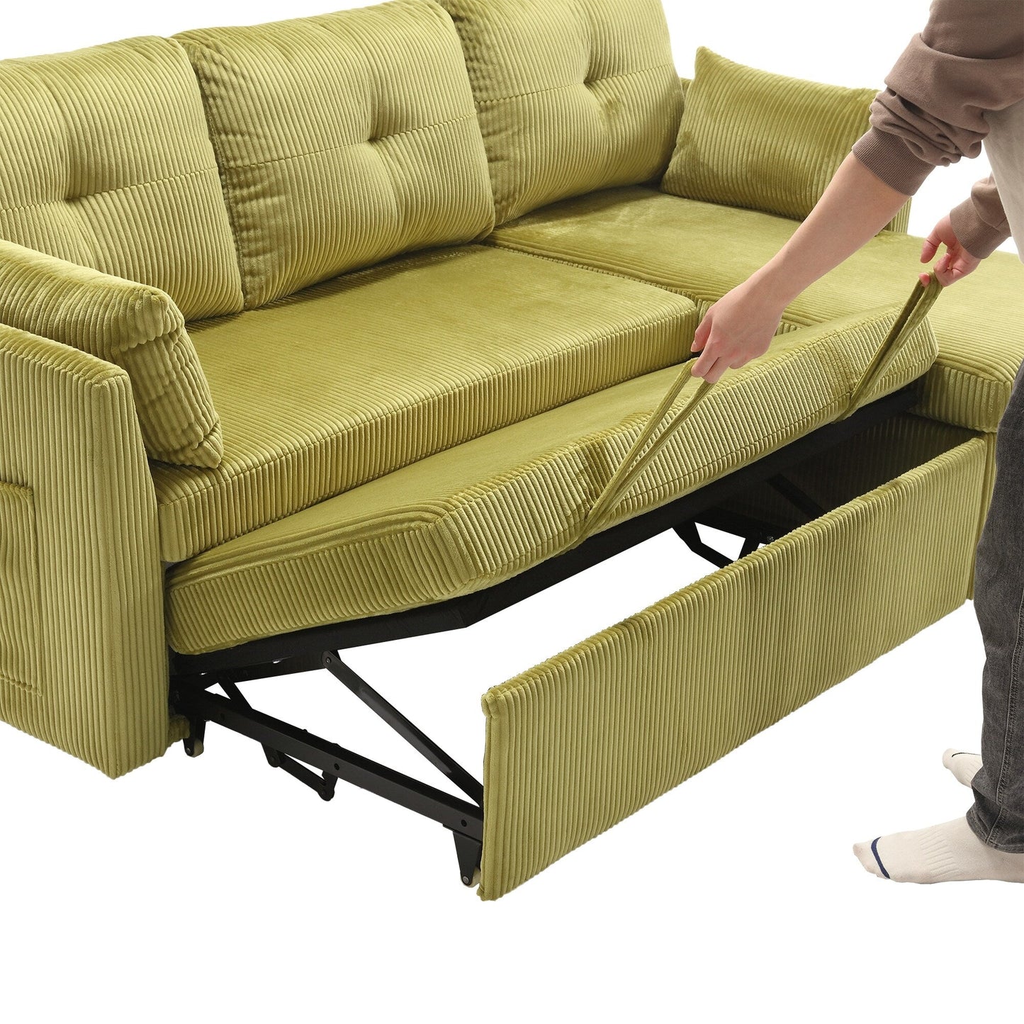 Green 81.1'' Corduroy L-Shaped 3-Seater Sofa with Reversible Chaise, Storage, and Solid Wood Frame