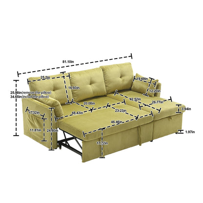 Green 81.1'' Corduroy L-Shaped 3-Seater Sofa with Reversible Chaise, Storage, and Solid Wood Frame