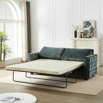 Green 81 Chenille Nailheads 3-seater Sleeper Sofa with Memory Foam Mattress for Living Room