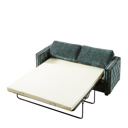 Green 81 Chenille Nailheads 3-seater Sleeper Sofa with Memory Foam Mattress for Living Room