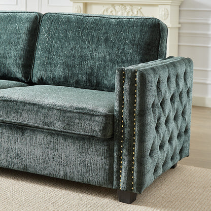 Green 81 Chenille Nailheads 3-seater Sleeper Sofa with Memory Foam Mattress for Living Room