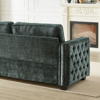 Green 81 Chenille Nailheads 3-seater Sleeper Sofa with Memory Foam Mattress for Living Room