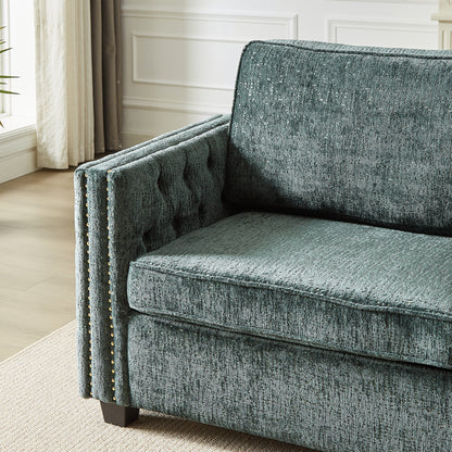 Green 81 Chenille Nailheads 3-seater Sleeper Sofa with Memory Foam Mattress for Living Room