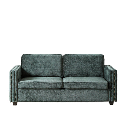 Green 81 Chenille Nailheads 3-seater Sleeper Sofa with Memory Foam Mattress for Living Room
