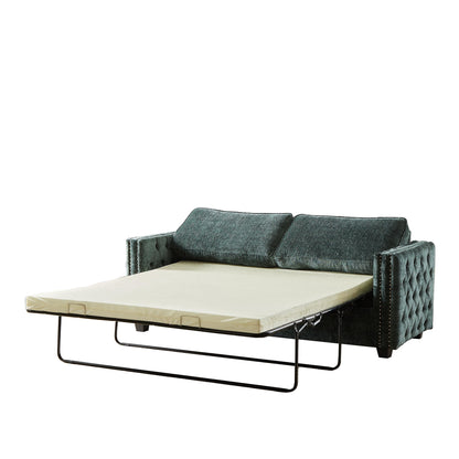 Green 81 Chenille Nailheads 3-seater Sleeper Sofa with Memory Foam Mattress for Living Room