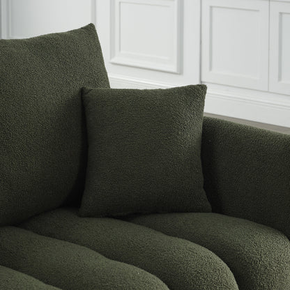Green 82 Teddy Upholstered 3-seater Sofa with 3 Back Pillows and Solid Wood Frame for Living Room