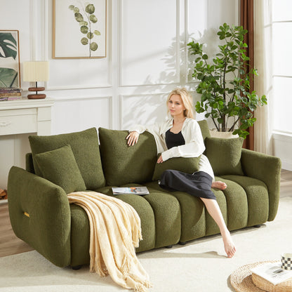 Green 82 Teddy Upholstered 3-seater Sofa with 3 Back Pillows and Solid Wood Frame for Living Room
