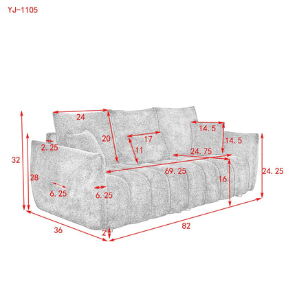 Green 82 Teddy Upholstered 3-seater Sofa with 3 Back Pillows and Solid Wood Frame for Living Room