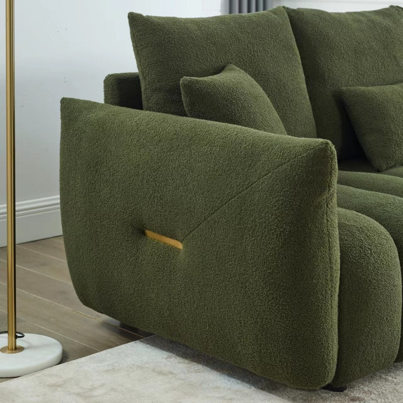 Green 82 Teddy Upholstered 3-seater Sofa with 3 Back Pillows and Solid Wood Frame for Living Room