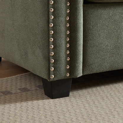 Green 83.8 2-in-1 Polyester 3-seater Nailheads Convertible Pullout Sofa Bed with Folding Mattress for Living Room
