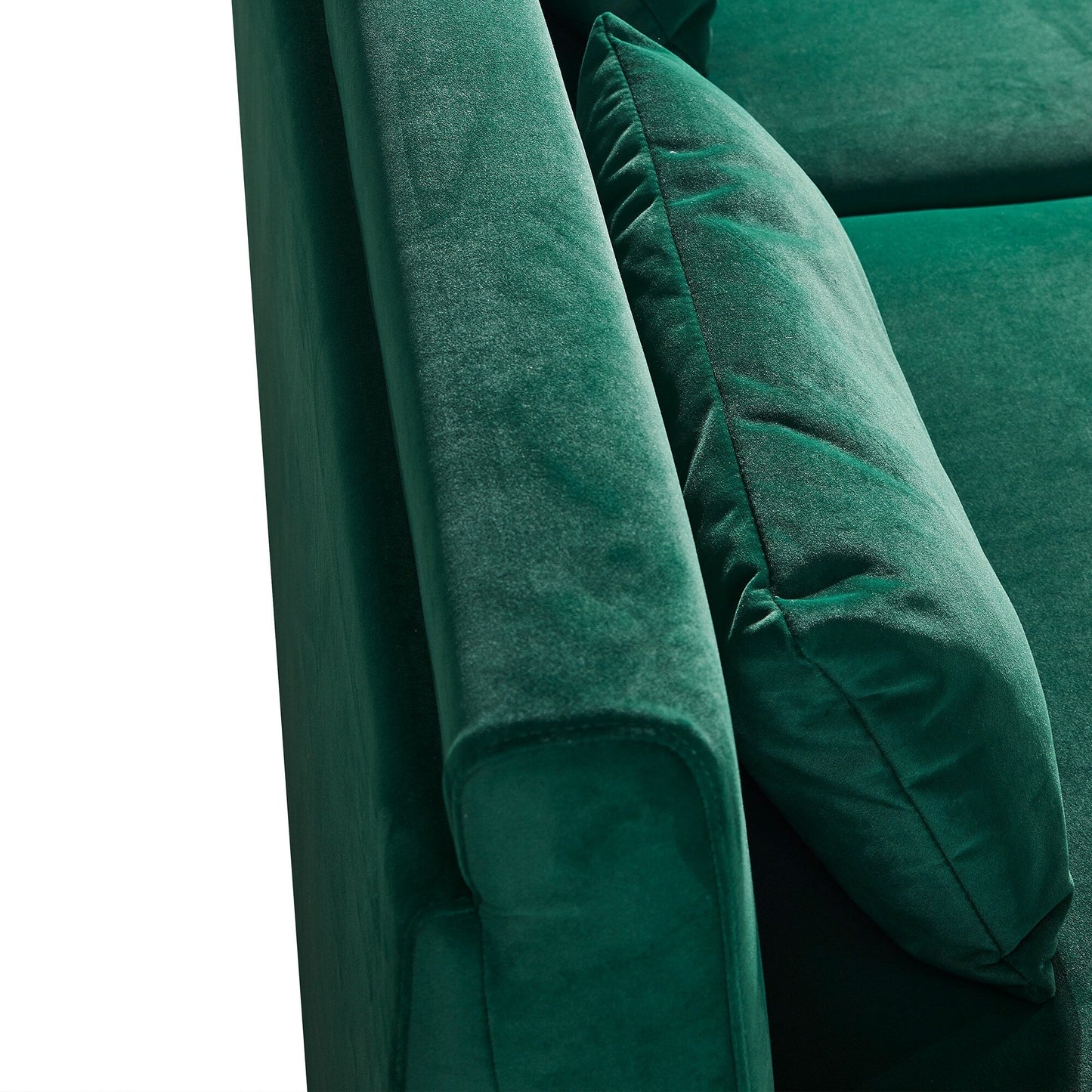 Green 85.44'' Modern Velvet 3-Seater Sofa with 2 Pillows, Gold Metal Legs, High-Density Foam, Timeless Elegance