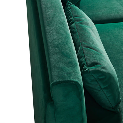 Green 85.44'' Velvet 3-Seater Sofa with 2 Pillows, Gold Metal Legs, High-Density Foam