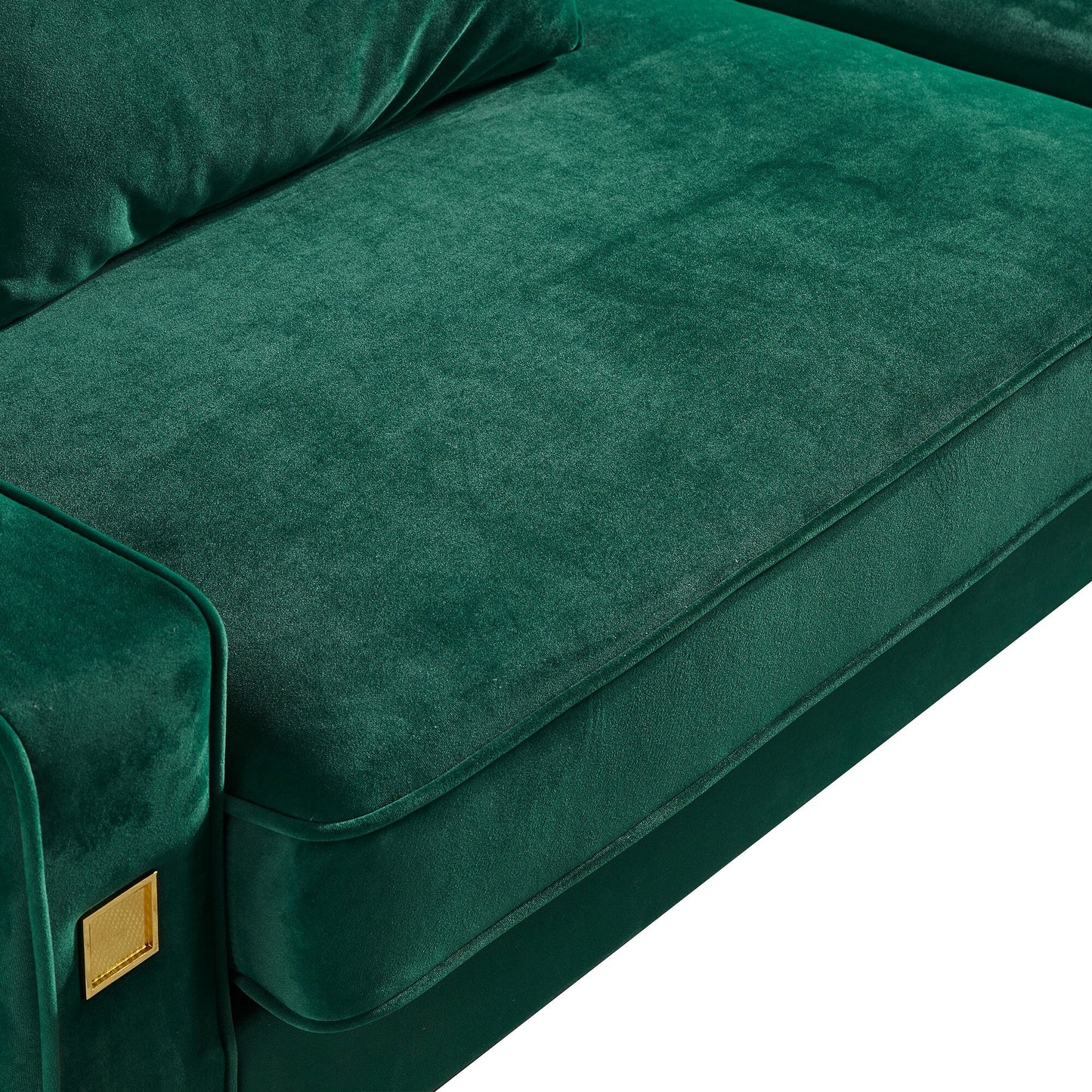 Green 85.44'' Velvet 3-Seater Sofa with 2 Pillows, Gold Metal Legs, High-Density Foam