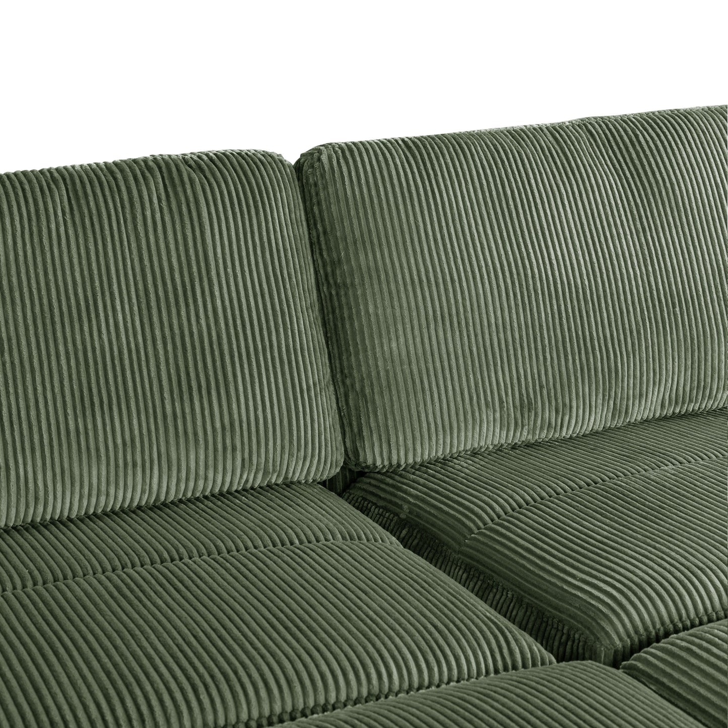 Green 90'' Corduroy 2-Seater Sleeper Sofa with Removable Cushions, 2 Pillows, and Detachable Ottomans