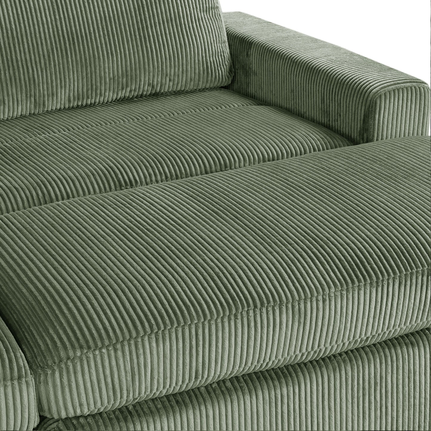 Green 90'' Corduroy 2-Seater Sleeper Sofa with Removable Cushions, 2 Pillows, and Detachable Ottomans