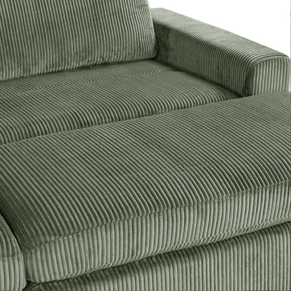 Green 90'' Corduroy Sleeper Sofa with Detachable Ottomans, Two Cushions, and Storage Space