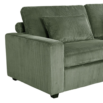 Green 90'' Corduroy Sleeper Sofa with Detachable Ottomans, Two Cushions, and Storage Space