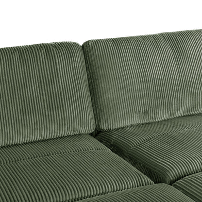 Green 90'' Corduroy Sleeper Sofa with Detachable Ottomans, Two Cushions, and Storage Space