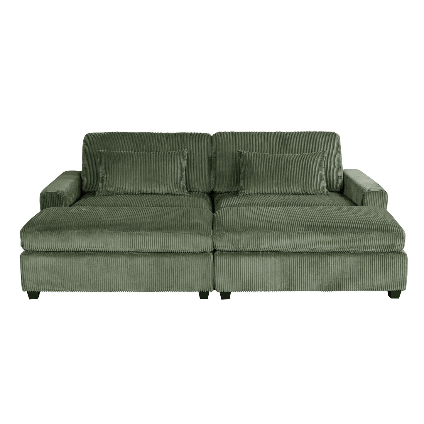 Green 90'' Polyester 2-Seater Sofa with Removable Back Cushions and Detachable Ottomans