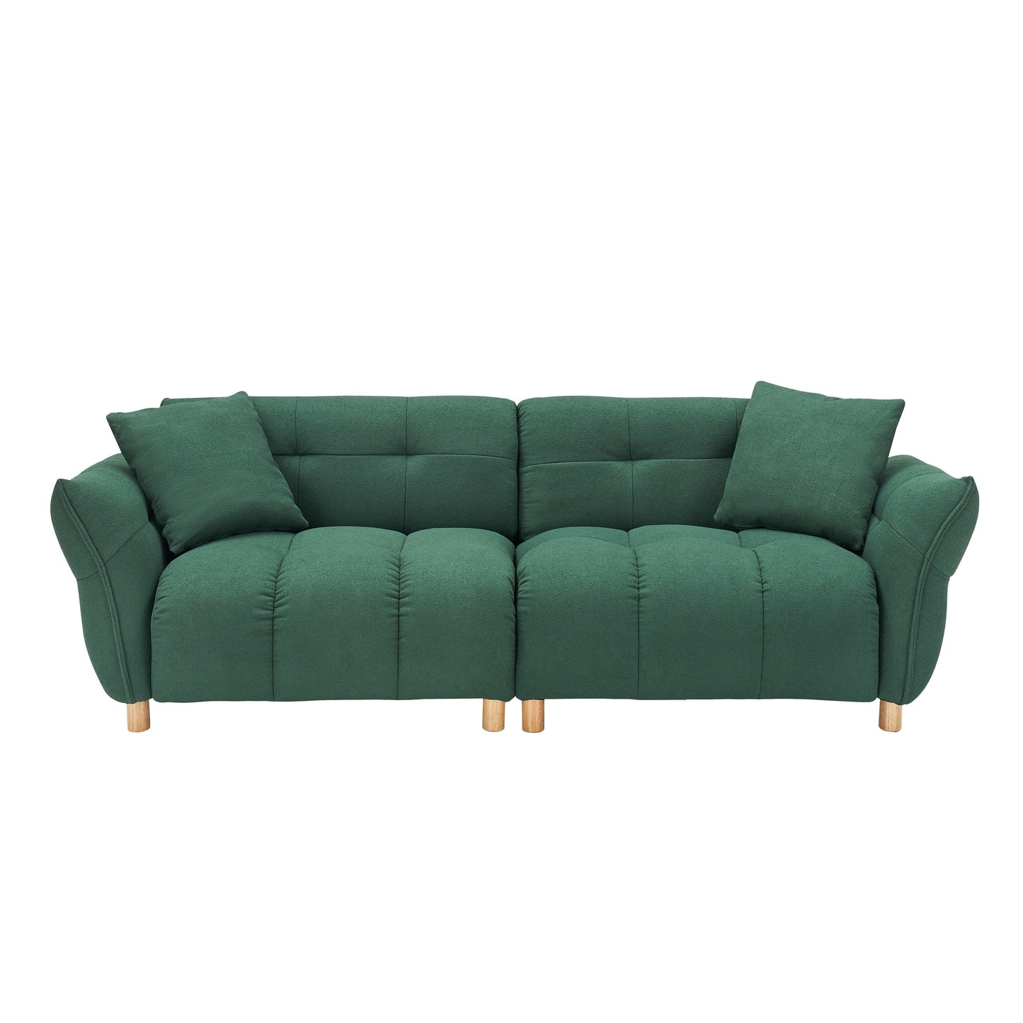 Green 93.70 Teddy Fabric Upholstered 3-seater Sofa with Two Matching Pillows for Living Room