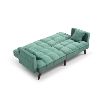 Green Chenille Loveseat Sofa Bed with USB Charging Port