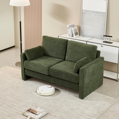 Green Chenille Loveseat Sofa with Back Cushions and Pillows