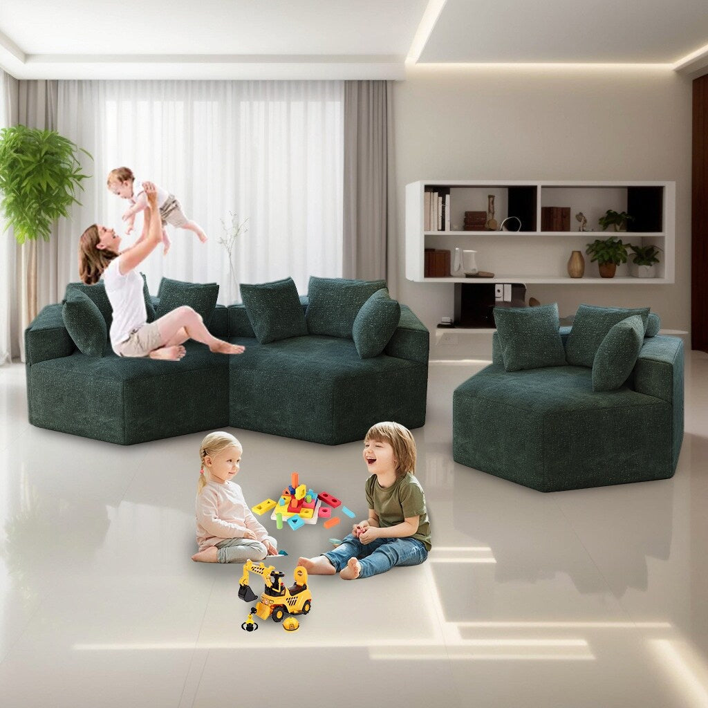 Green Chenille Single Sleeper Sofa with Backrest Pillow