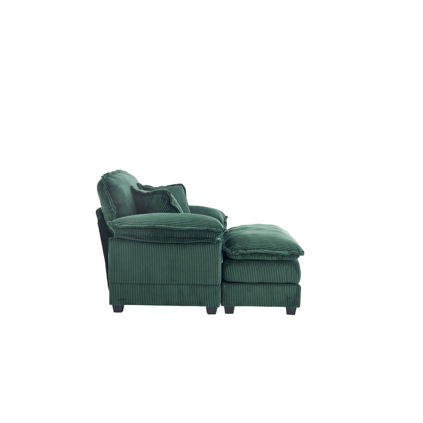 Green Corduroy Single Deep Seat Sofa with Ottoman