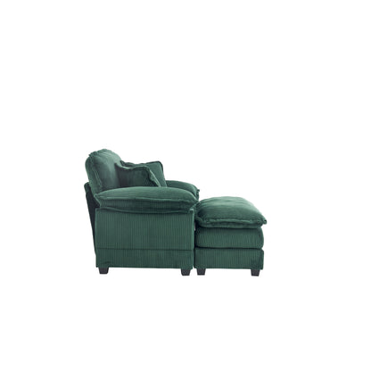 Green Corduroy Single Deep Seat Sofa with Ottoman