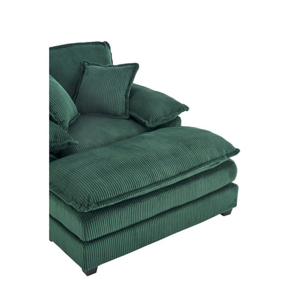 Green Corduroy Single Deep Seat Sofa with Ottoman