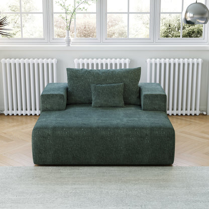 Green Modern 55 Chenille Sponge Single Sleeper Chair Sofa with Backrest Pillow for Living Room