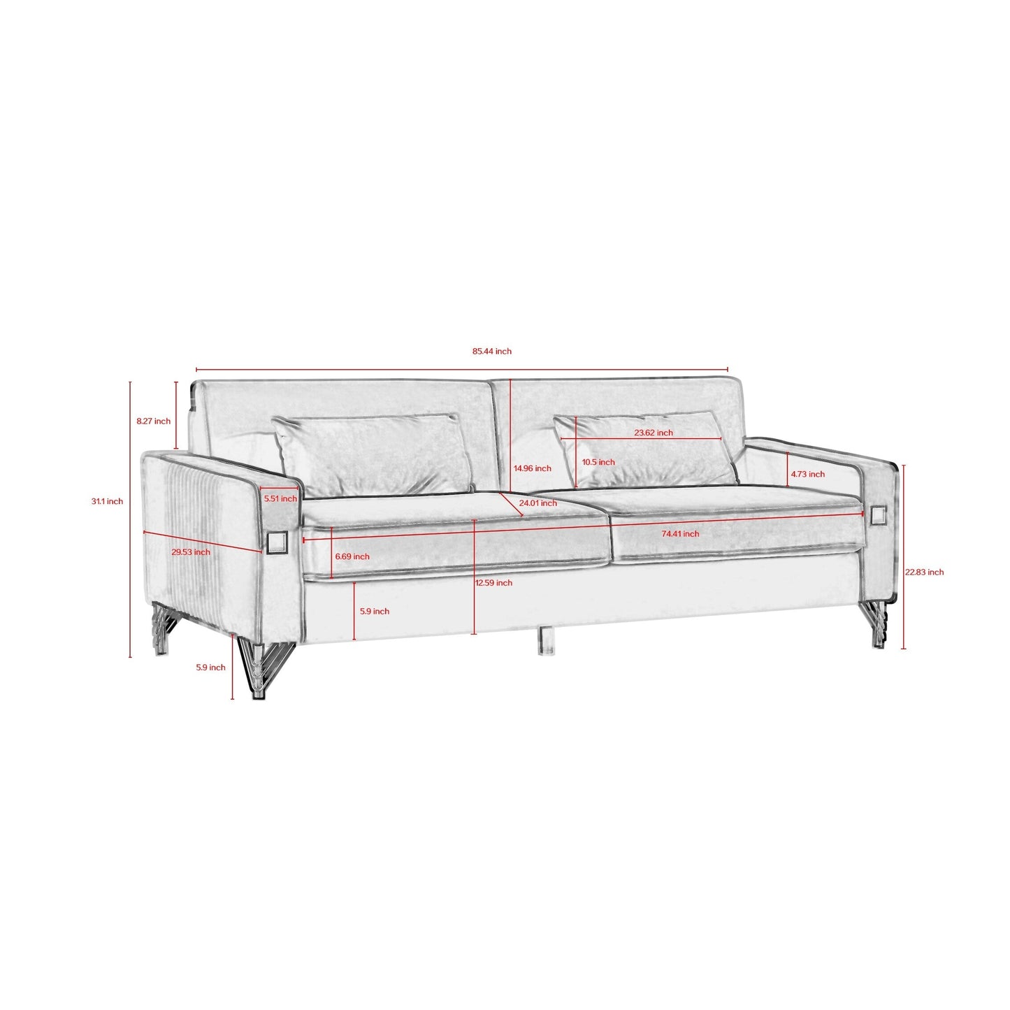 Green Modern 85.44 Velvet Upholstered Loveseat Sofa with Gold Legs and Pillows for Living Room
