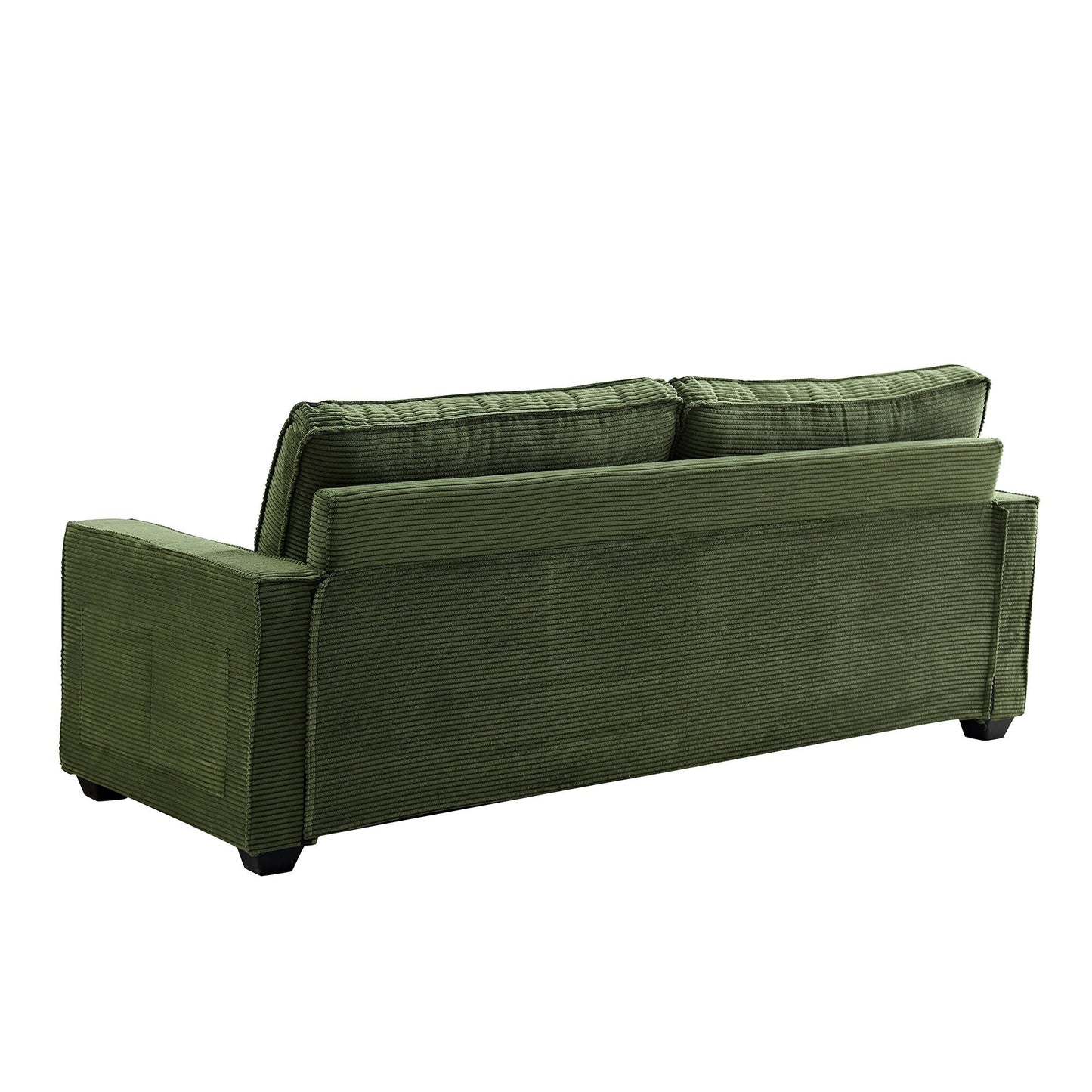Green Modern 87.4 Corduroy 3-seater Deep Seat Sofa with Cup Holder and Storage Bags for Living Room