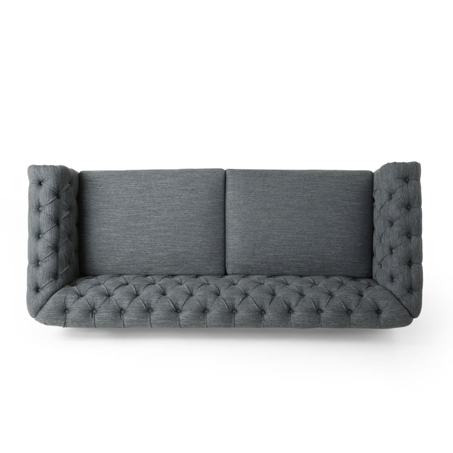 Grey 78.75'' Fabric 3-Seater Sofa with Wooden Legs, Rivet Detailing, and Adjustable Backrest