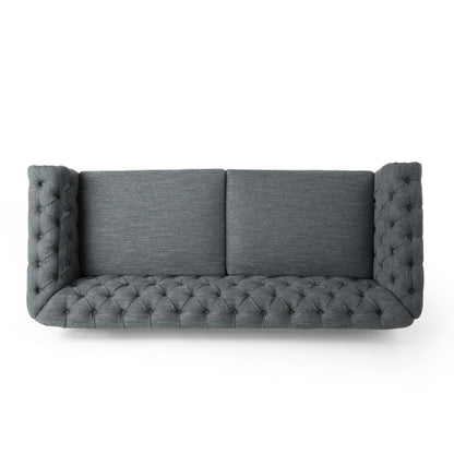 Grey 78.75'' Fabric 3-Seater Sofa with Wooden Legs, Rivet Detailing, and Adjustable Backrest