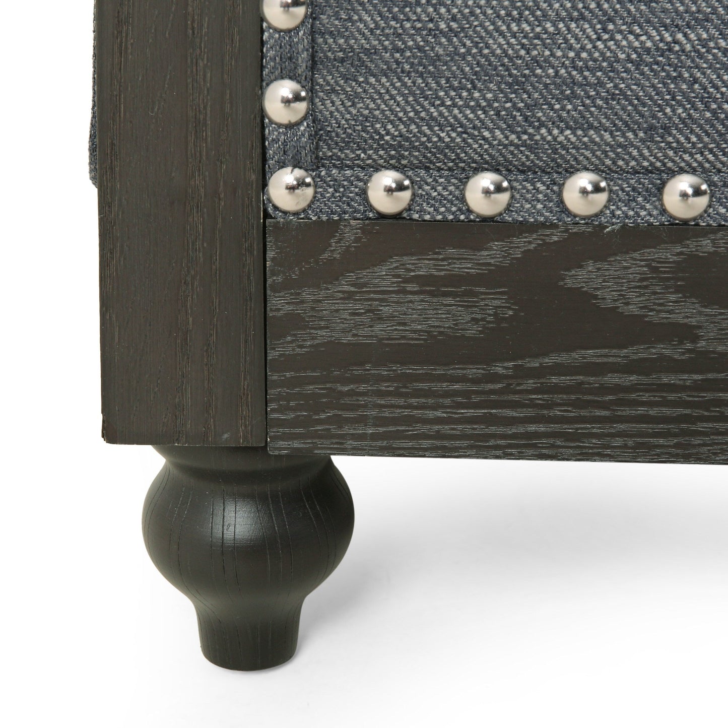 Grey 78.75'' Fabric 3-Seater Sofa with Wooden Legs, Rivet Detailing, and Adjustable Backrest