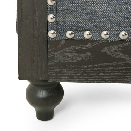 Grey 78.75'' Fabric 3-Seater Sofa with Wooden Legs, Rivet Detailing, and Adjustable Backrest