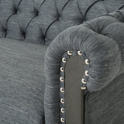 Grey 78.75'' Fabric 3-Seater Sofa with Wooden Legs, Rivet Detailing, and Adjustable Backrest