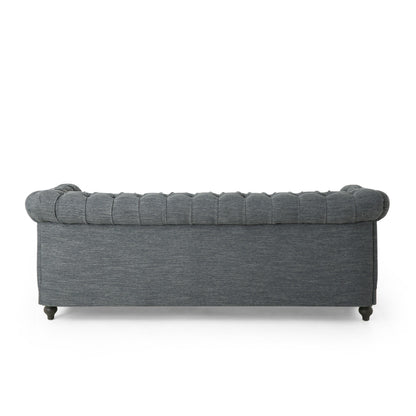 Grey 78.75'' Fabric 3-Seater Sofa with Wooden Legs, Rivet Detailing, and Adjustable Backrest