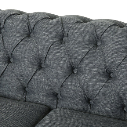 Grey 78.75'' Fabric 3-Seater Sofa with Wooden Legs, Rivet Detailing, and Adjustable Backrest