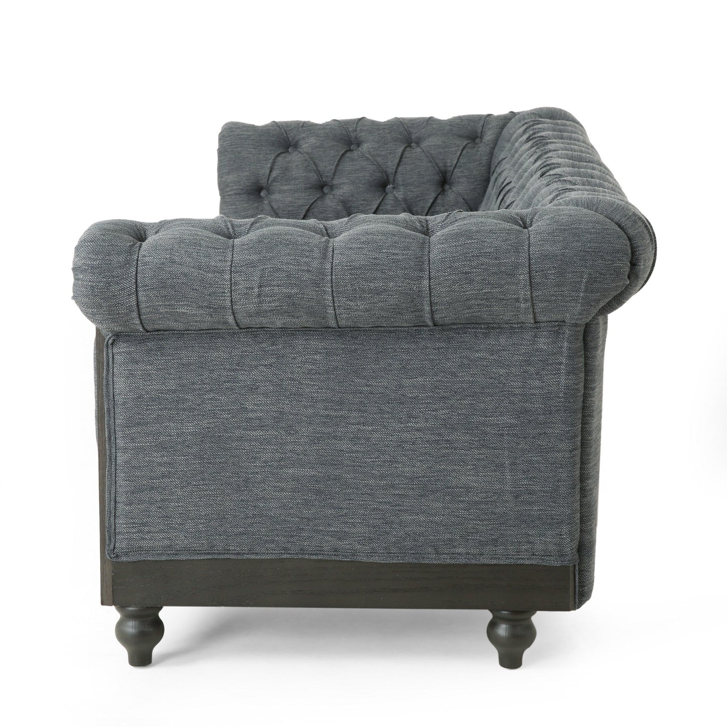 Grey 78.75'' Fabric 3-Seater Sofa with Wooden Legs, Rivet Detailing, and Adjustable Backrest