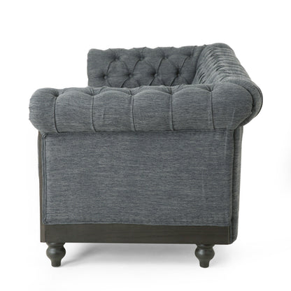 Grey 78.75'' Fabric 3-Seater Sofa with Wooden Legs, Rivet Detailing, and Adjustable Backrest