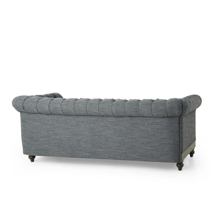 Grey 78.75'' Fabric 3-Seater Sofa with Wooden Legs, Rivet Detailing, and Adjustable Backrest