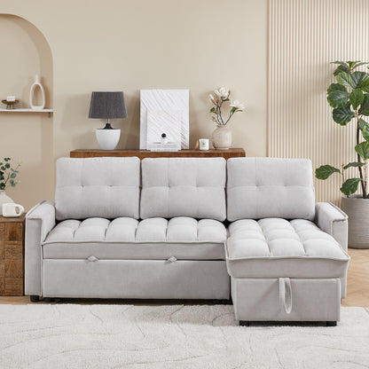 Grey 78.75'' L-Shaped Sleeper Sofa with Pull-Out Bed and Charging Ports