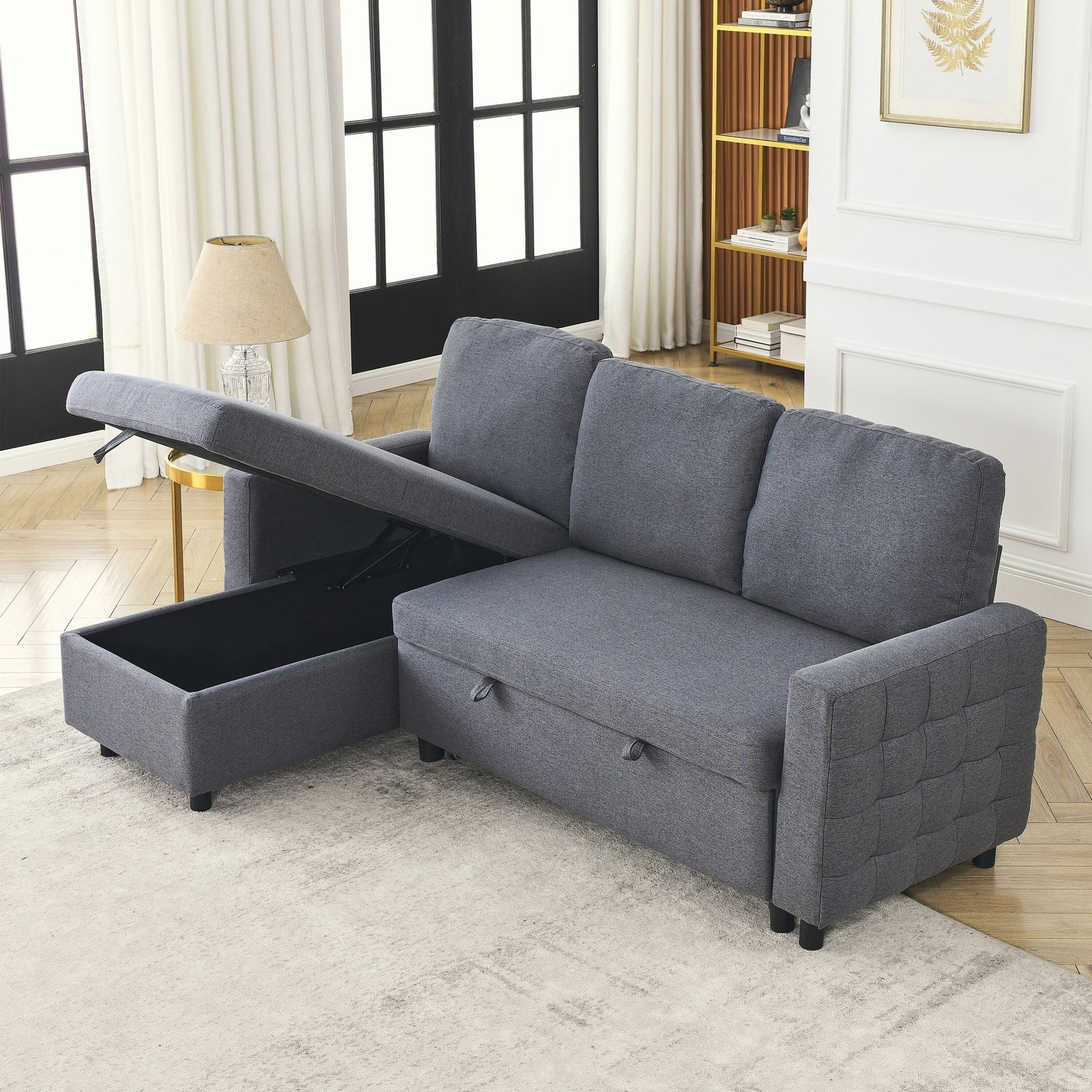 Grey 78.8 Linen L-Shaped Sectional Sofa with Reversible Chaise, Storage, and High-Density Foam